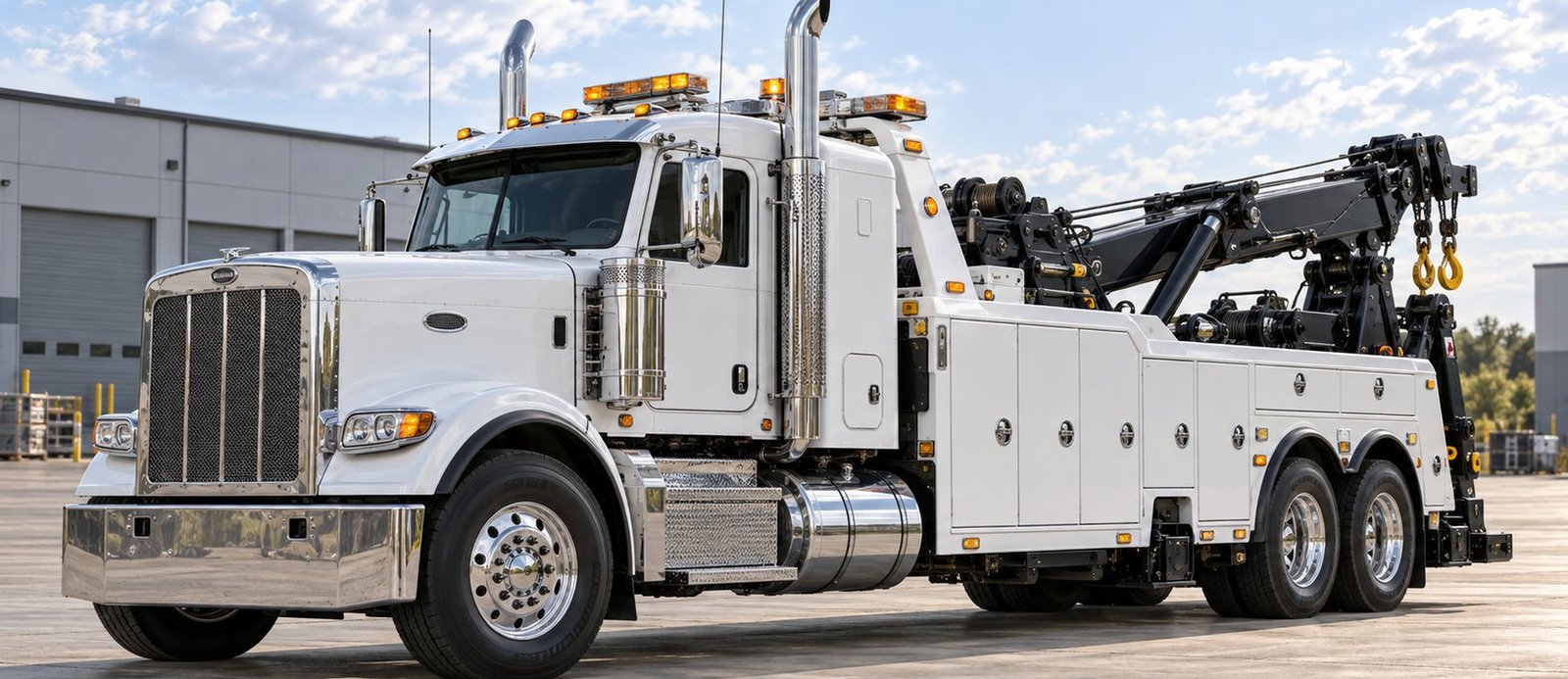 Heavy-duty wrecker with boom extended